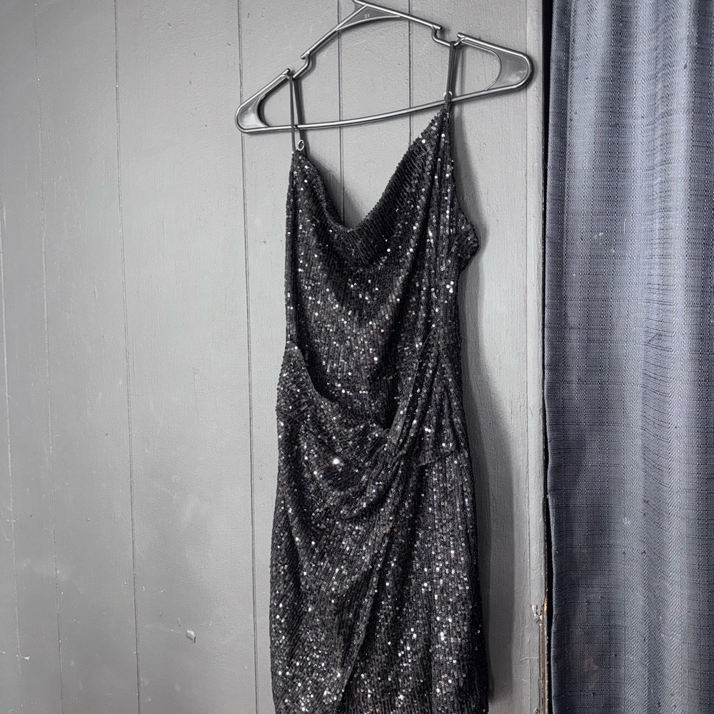 Black Sequin Sheath Mini Dress